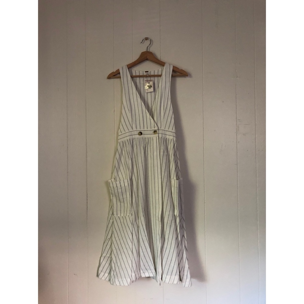 Free people linen striped wrap dress